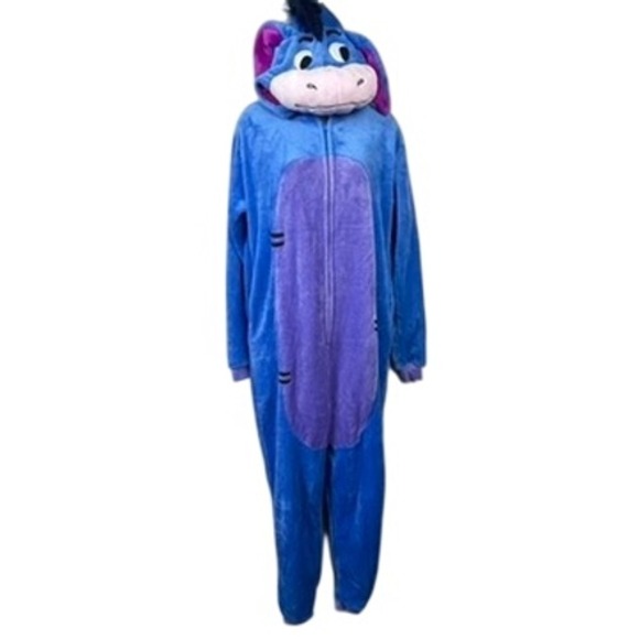 Disney Other - Disney Eeyore Union Suit Onesie Womens Medium Blue Plush Hooded Pajamas‎ Costume